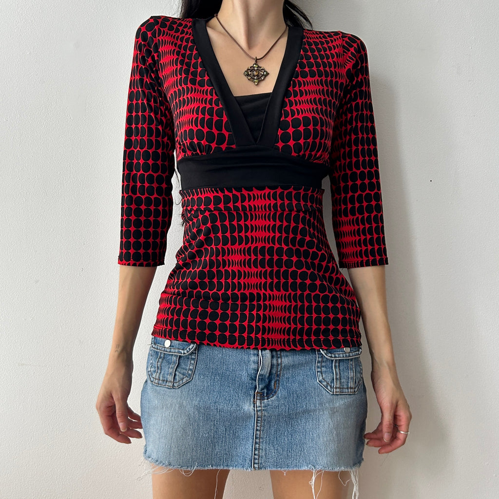 2000s polka dot belted blouse