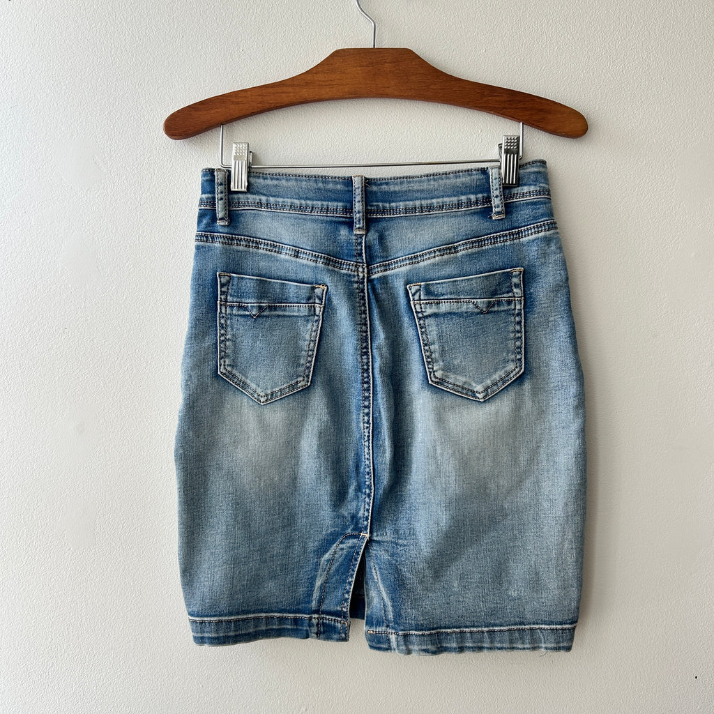 2000s bedazzled denim midi skirt