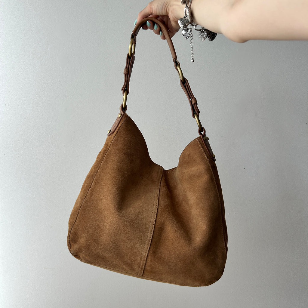 Y2K slouchy brown suede hobo bag by Le Chateau