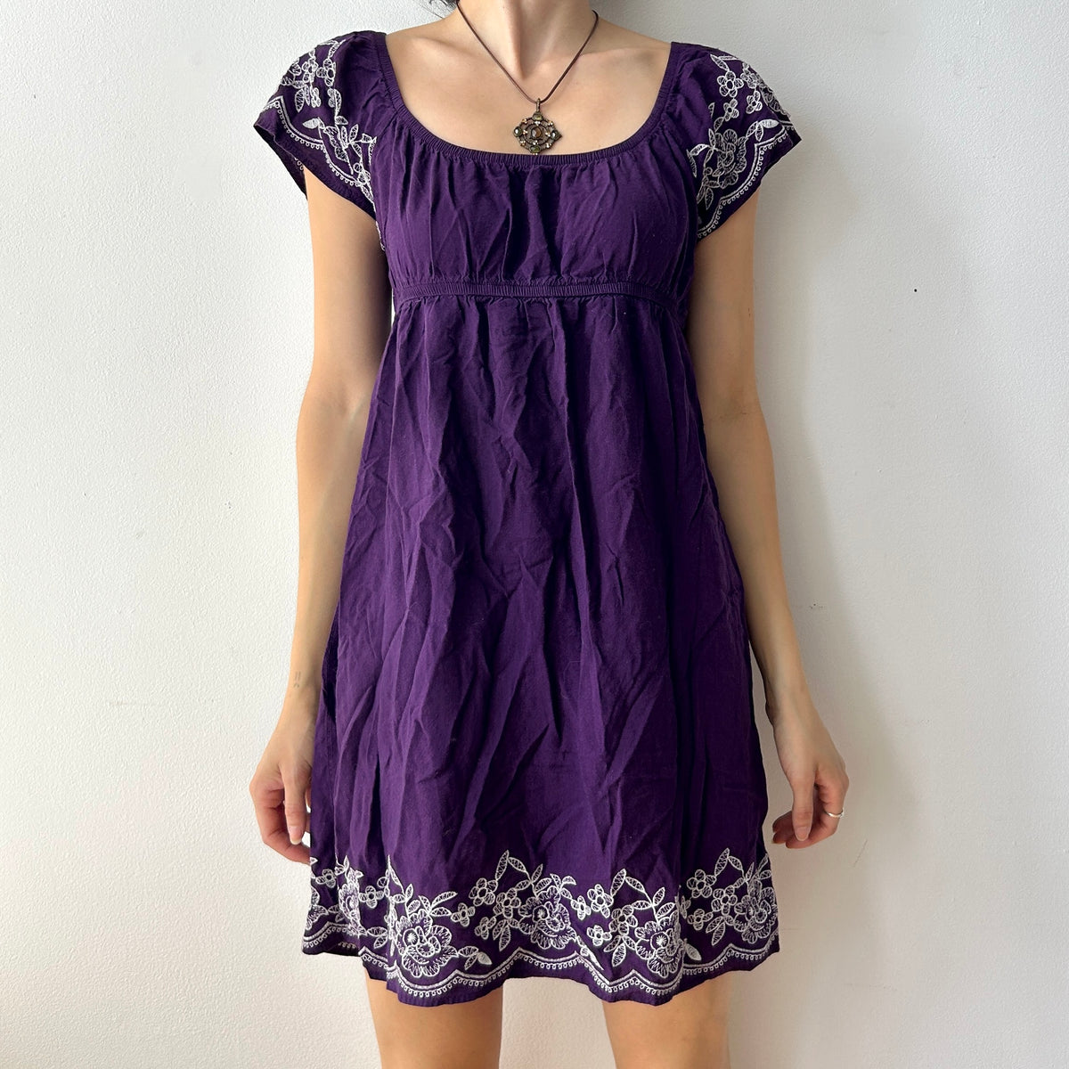 2000s embroidered babydoll dress