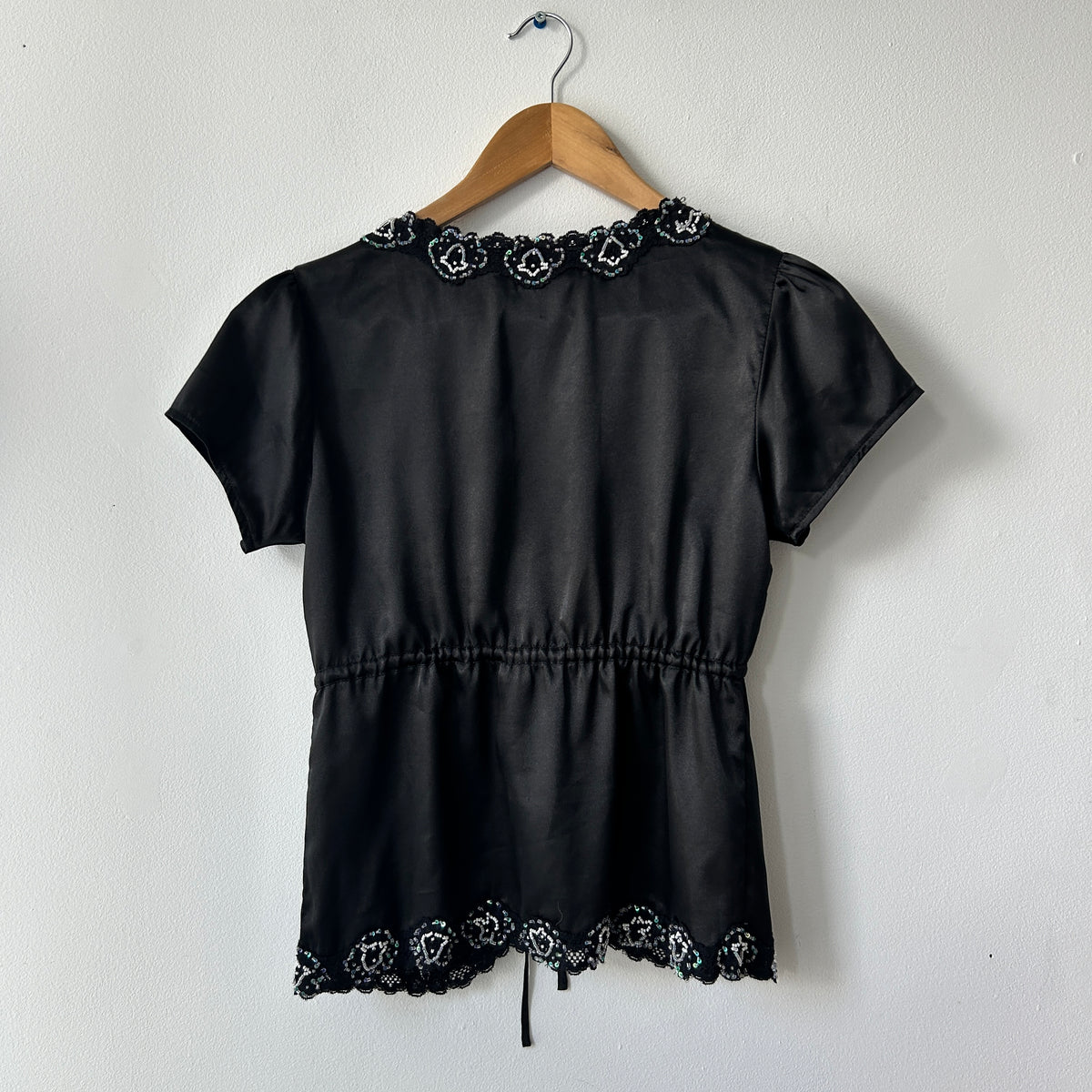 90s lace trim top with sequins