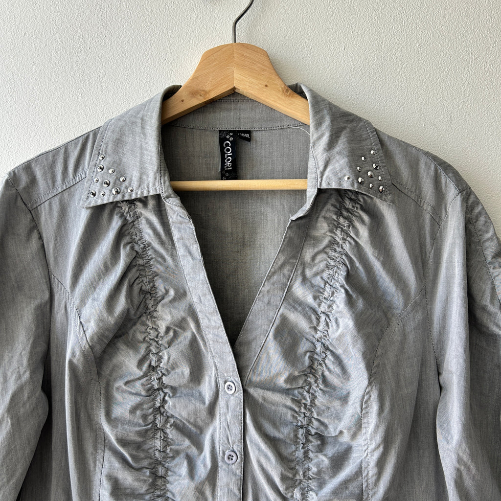 Y2K button up blouse with ruching by Colori