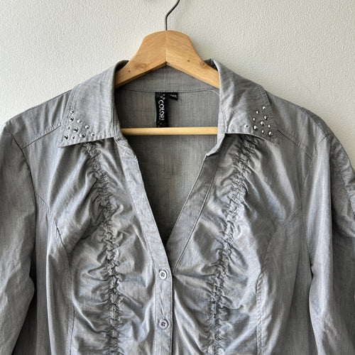 Y2K button up blouse with ruching by Colori