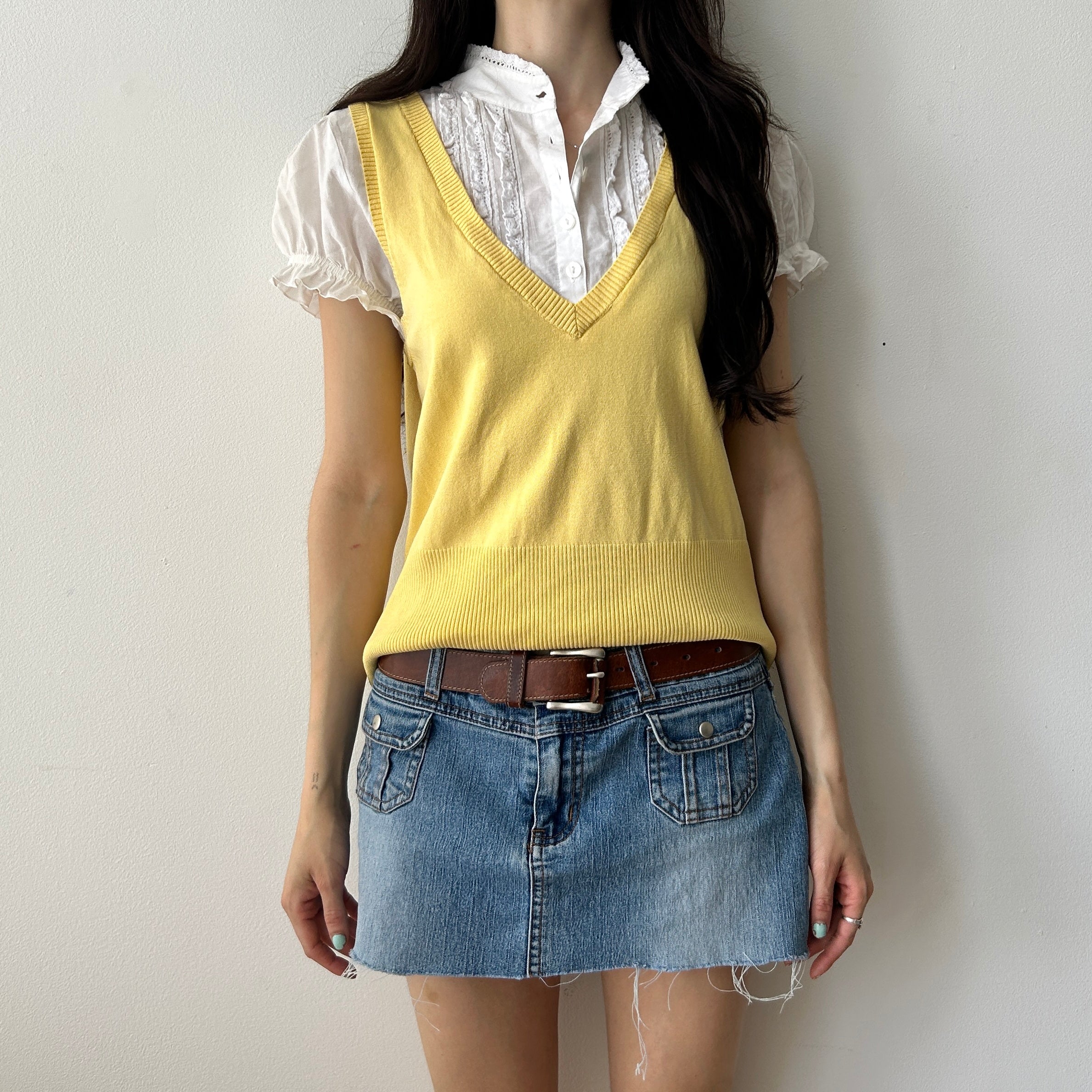 Twee silk ruffle blouse vest combo by I.N.C.