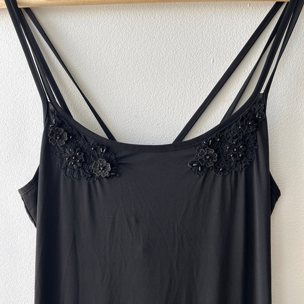 90s maxi dress with floral bead appliqué