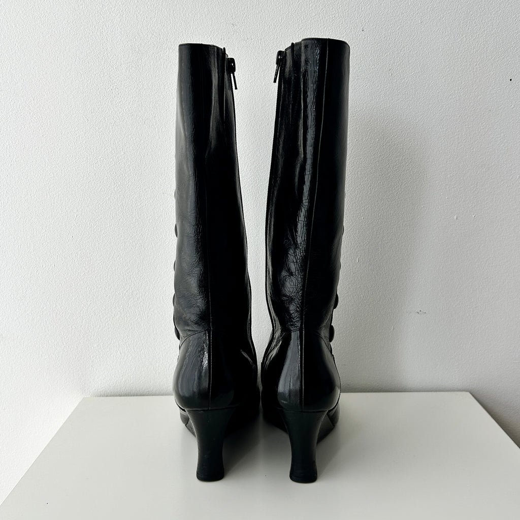2000s military black wedge boots