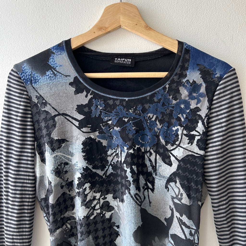 90s floral/striped mesh long sleeve top by taifun