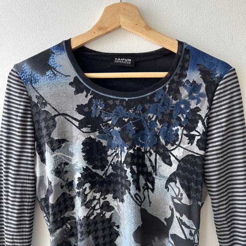 90s floral/striped mesh long sleeve top by taifun