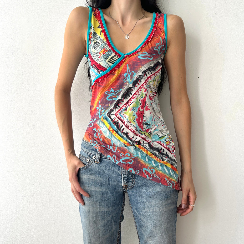 2000s asymmetrical mesh top by save the queen