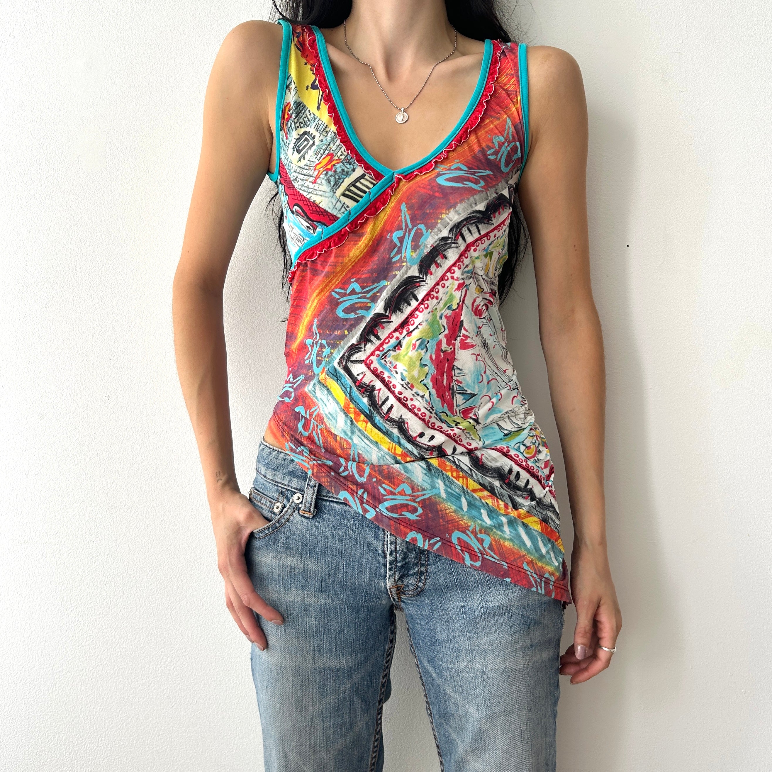 2000s asymmetrical mesh top by save the queen