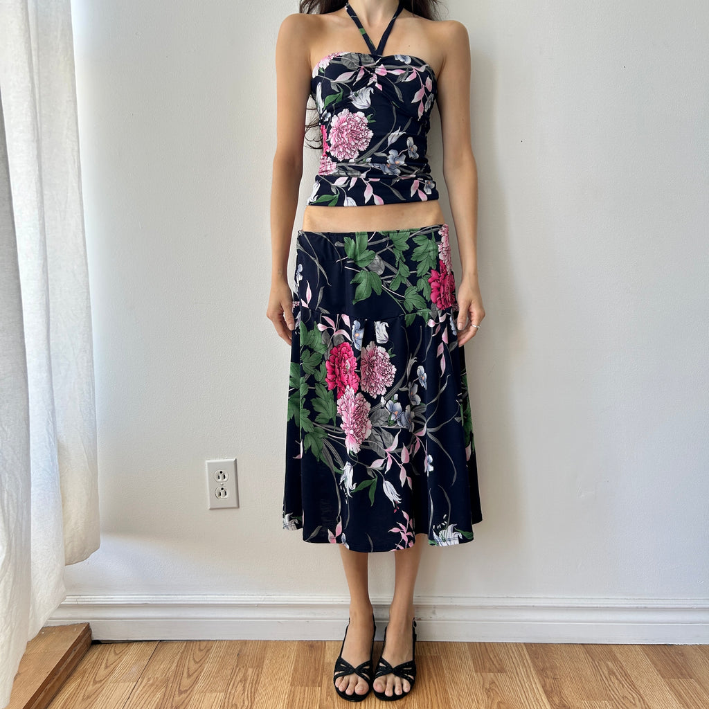2000s halter neck midi skirt set