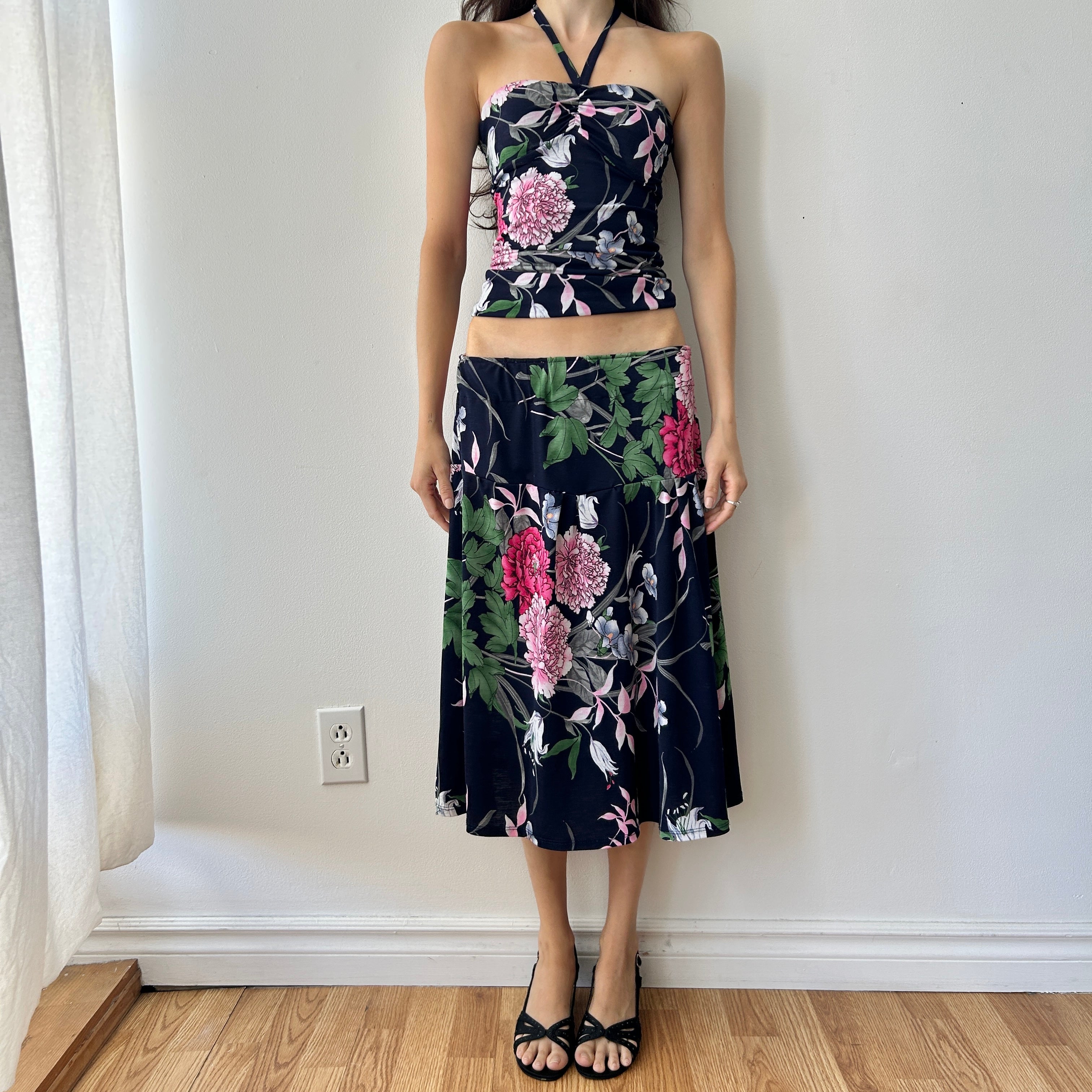 2000s halter neck midi skirt set