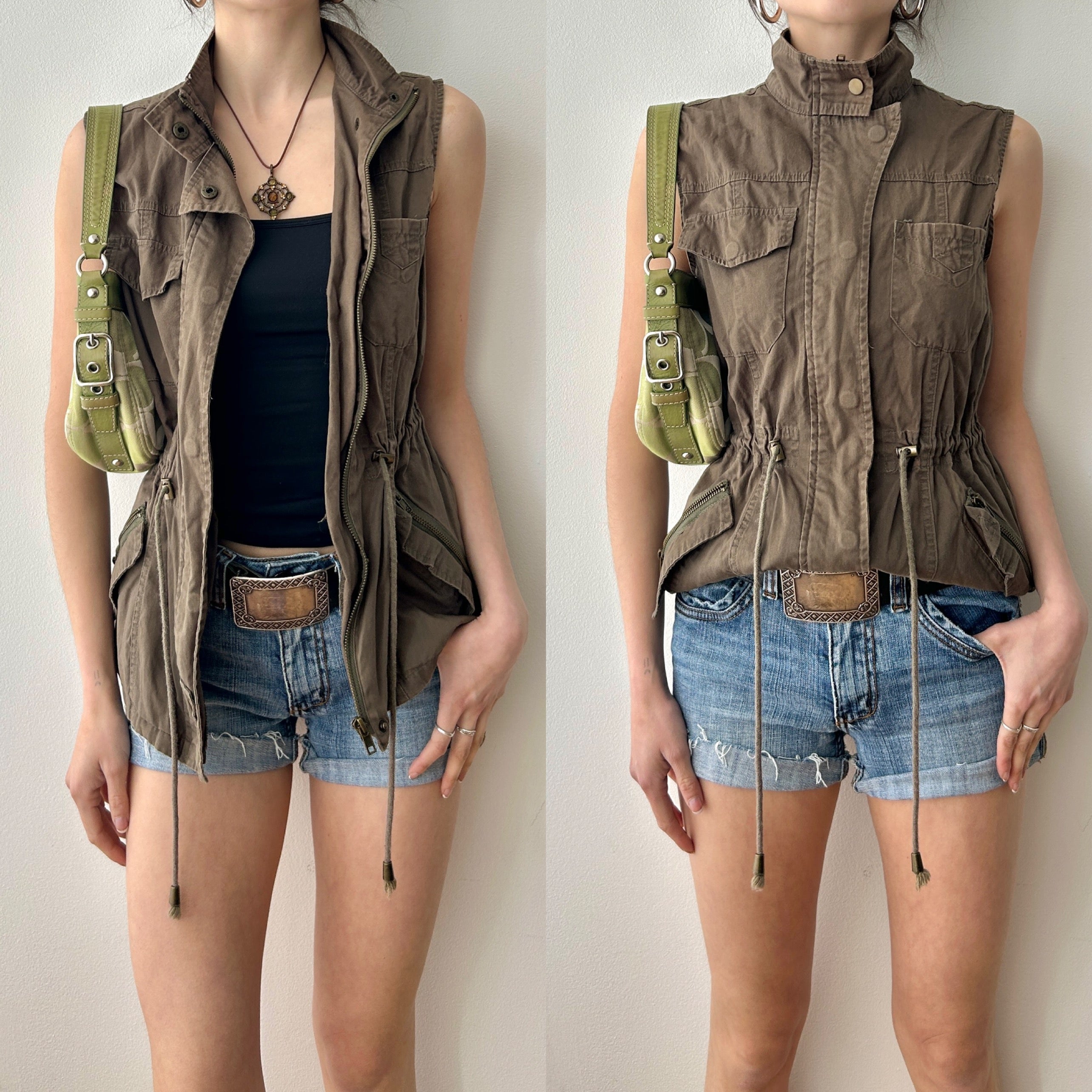 Y2K green cargo zip up vest top by Ardene