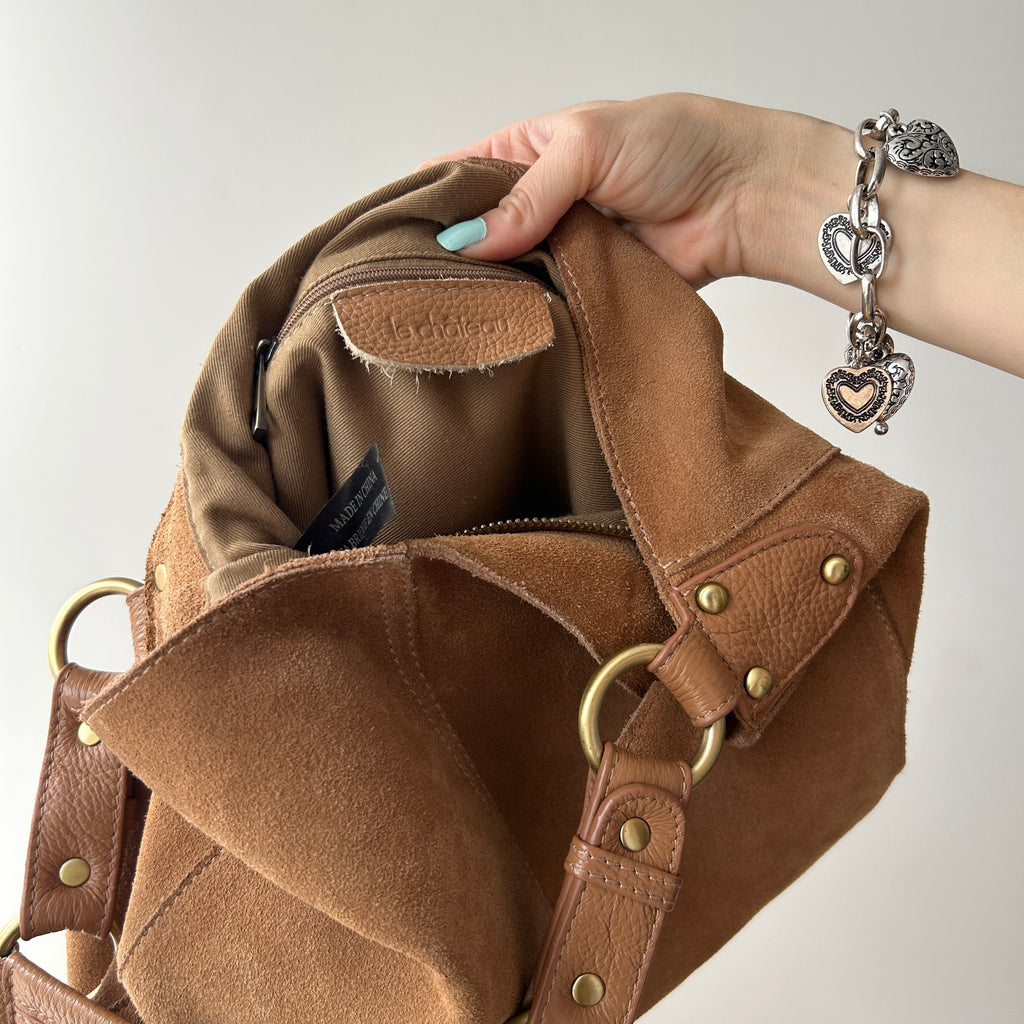Y2K slouchy brown suede hobo bag by Le Chateau