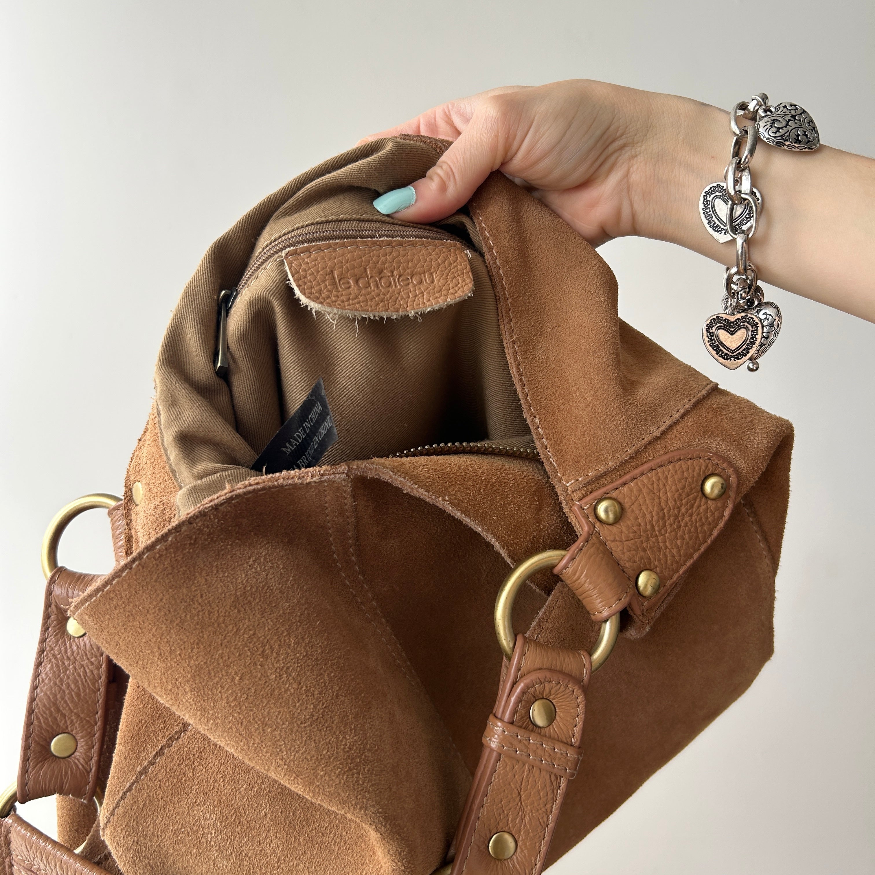 Y2K slouchy brown suede hobo bag by Le Chateau
