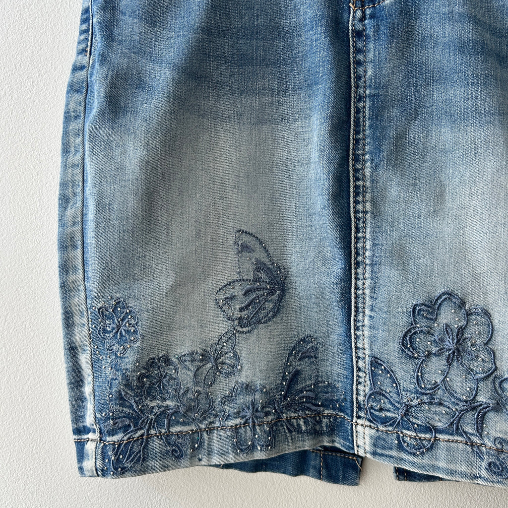 2000s bedazzled denim midi skirt