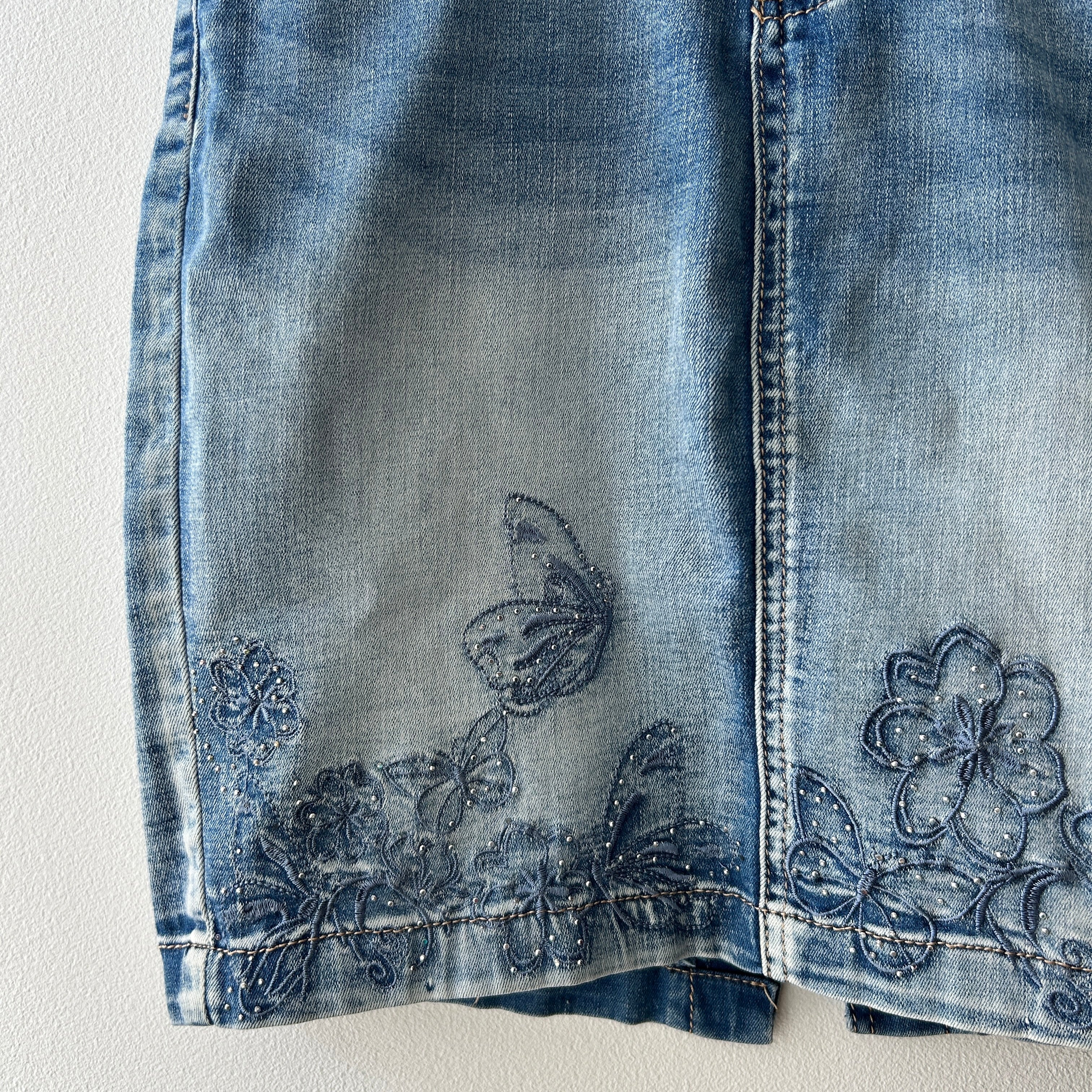 2000s bedazzled denim midi skirt