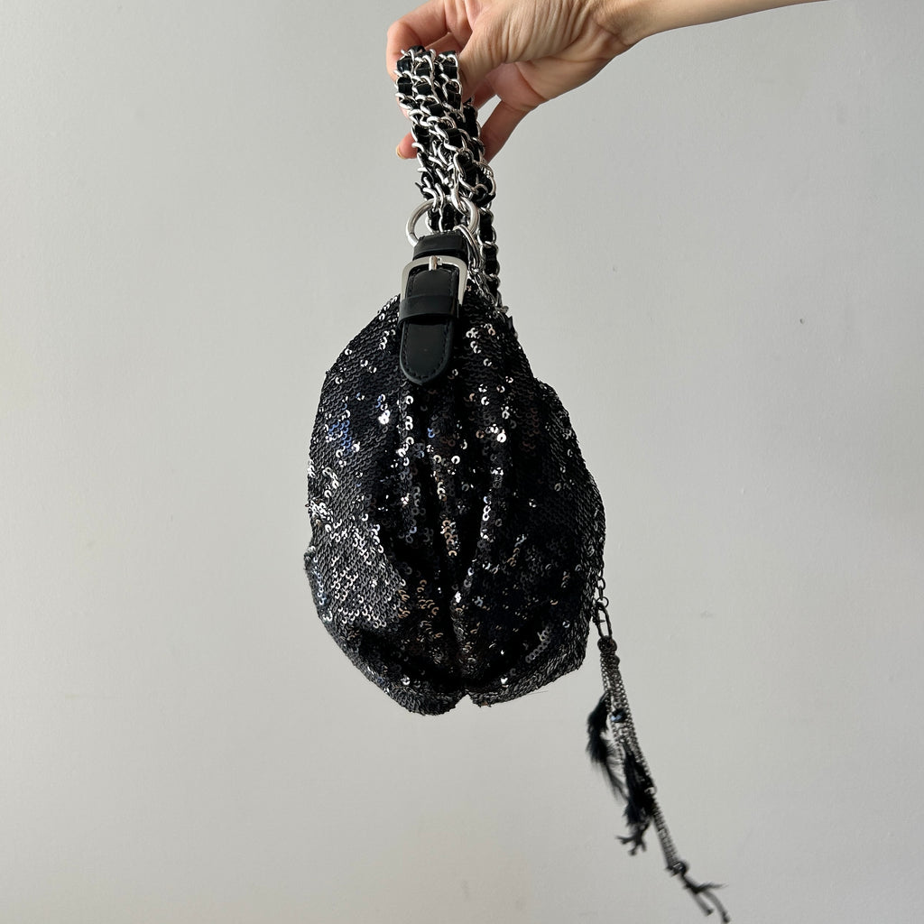 2000s sequin shoulder bag with feather detail (up-cycle)