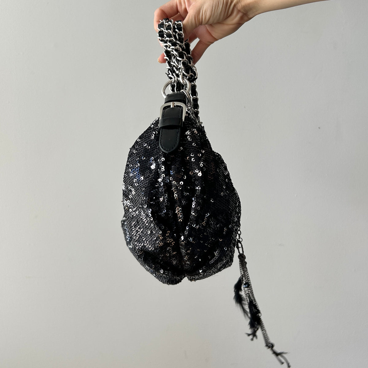 2000s sequin shoulder bag with feather detail (up-cycle)