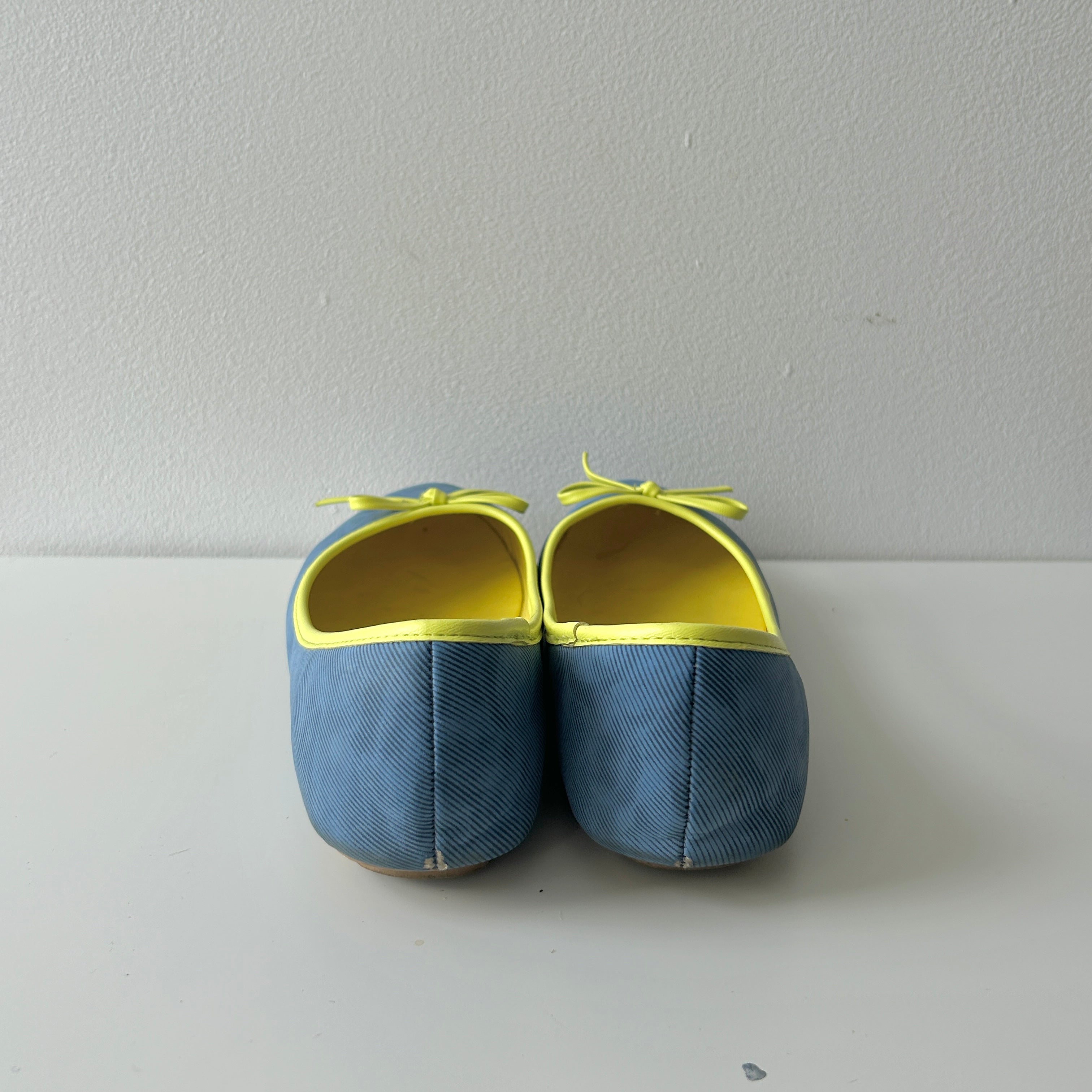 2000s blue and neon yellow ballet flats