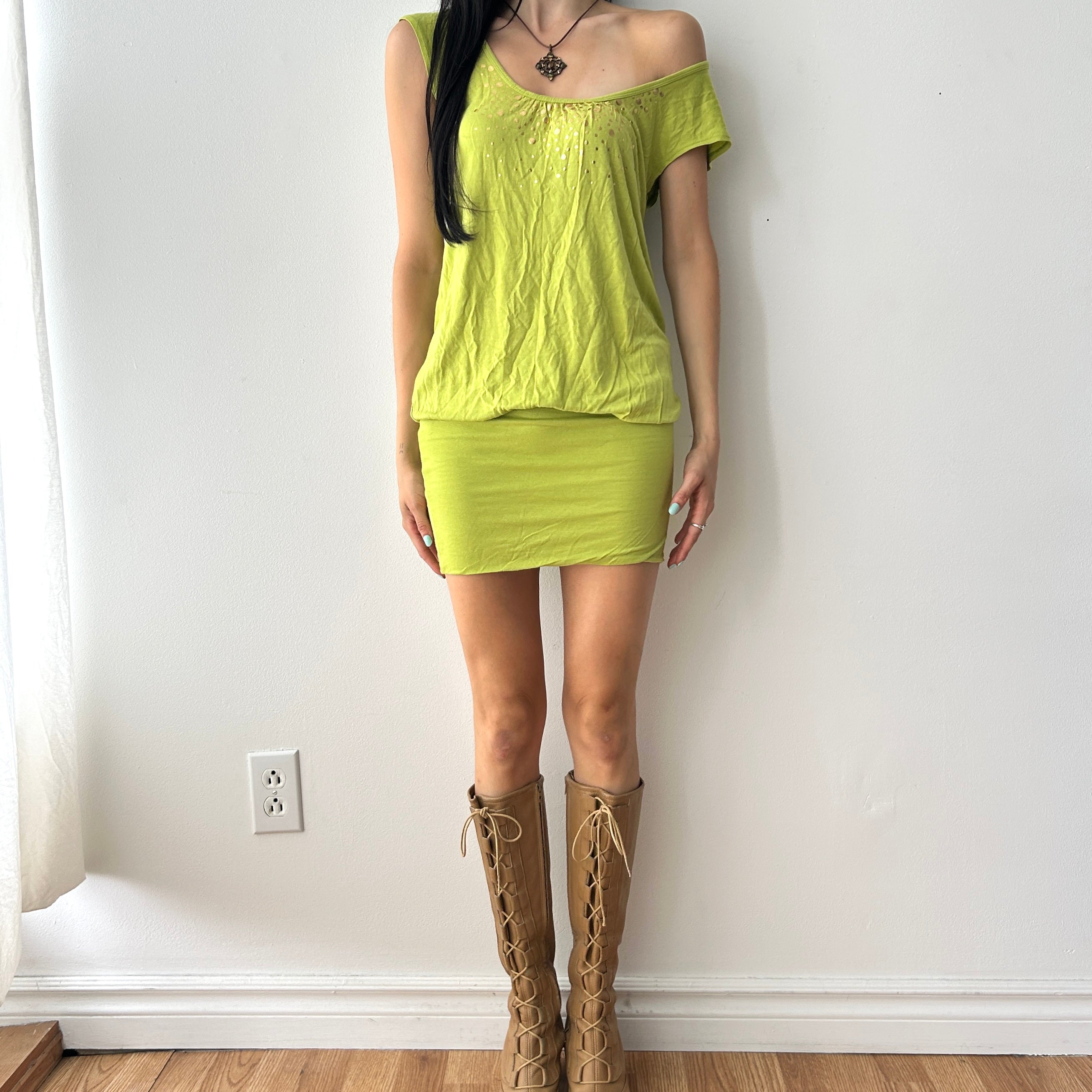2010s lime green drop waist dress by 3suisses