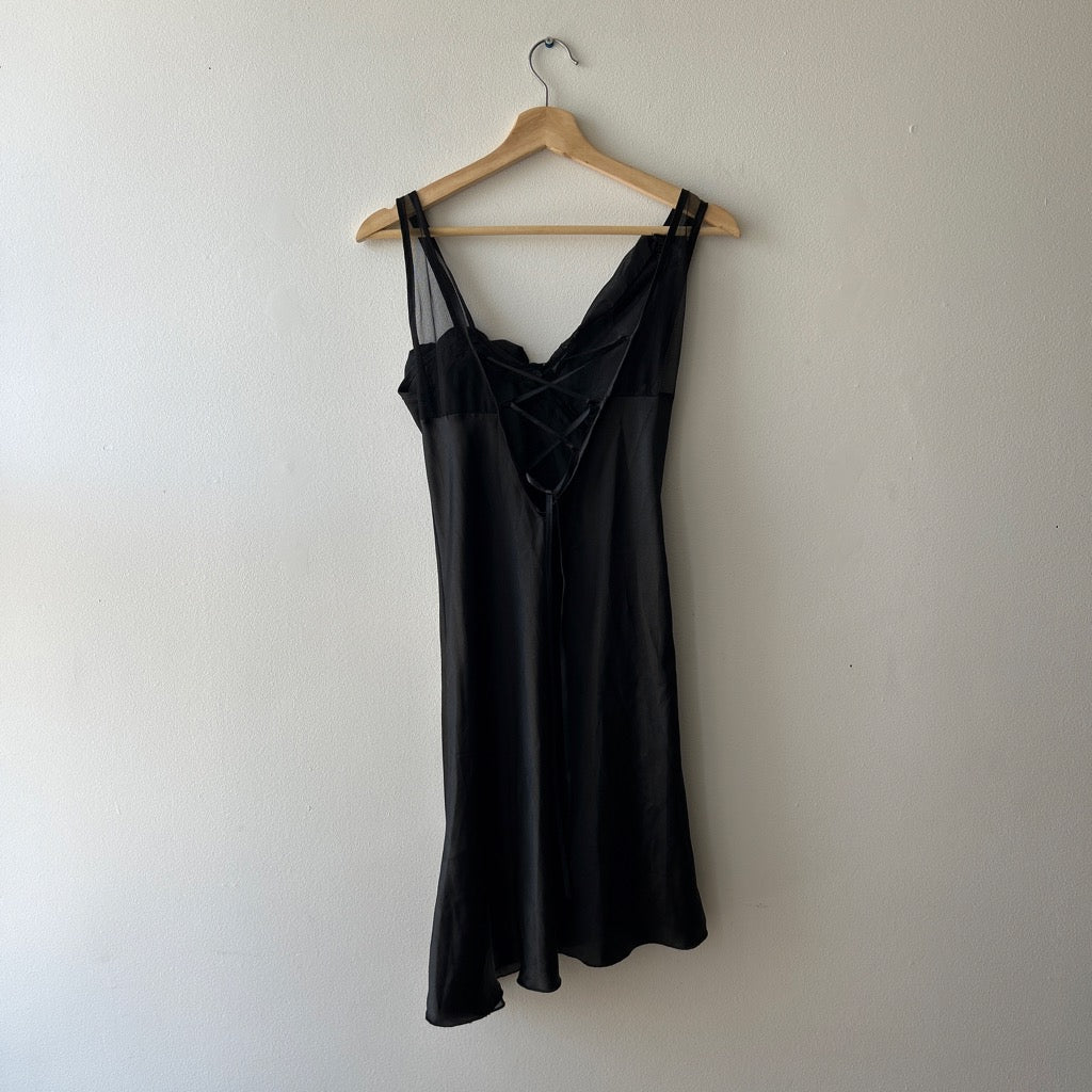 Fairy midi mesh slip dress with flower appliqué and slit