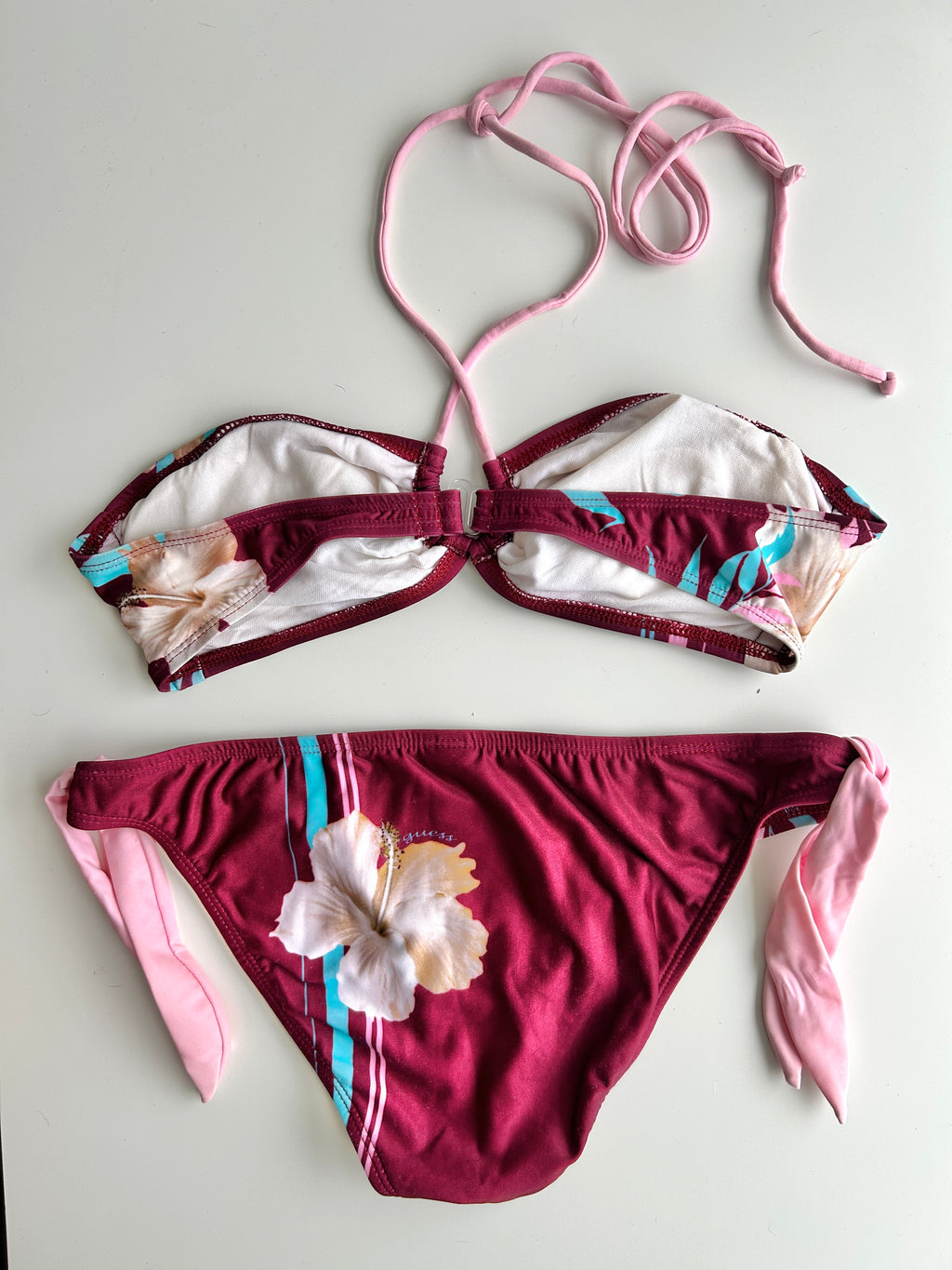 Y2K hibiscus print bikini set vintage Guess