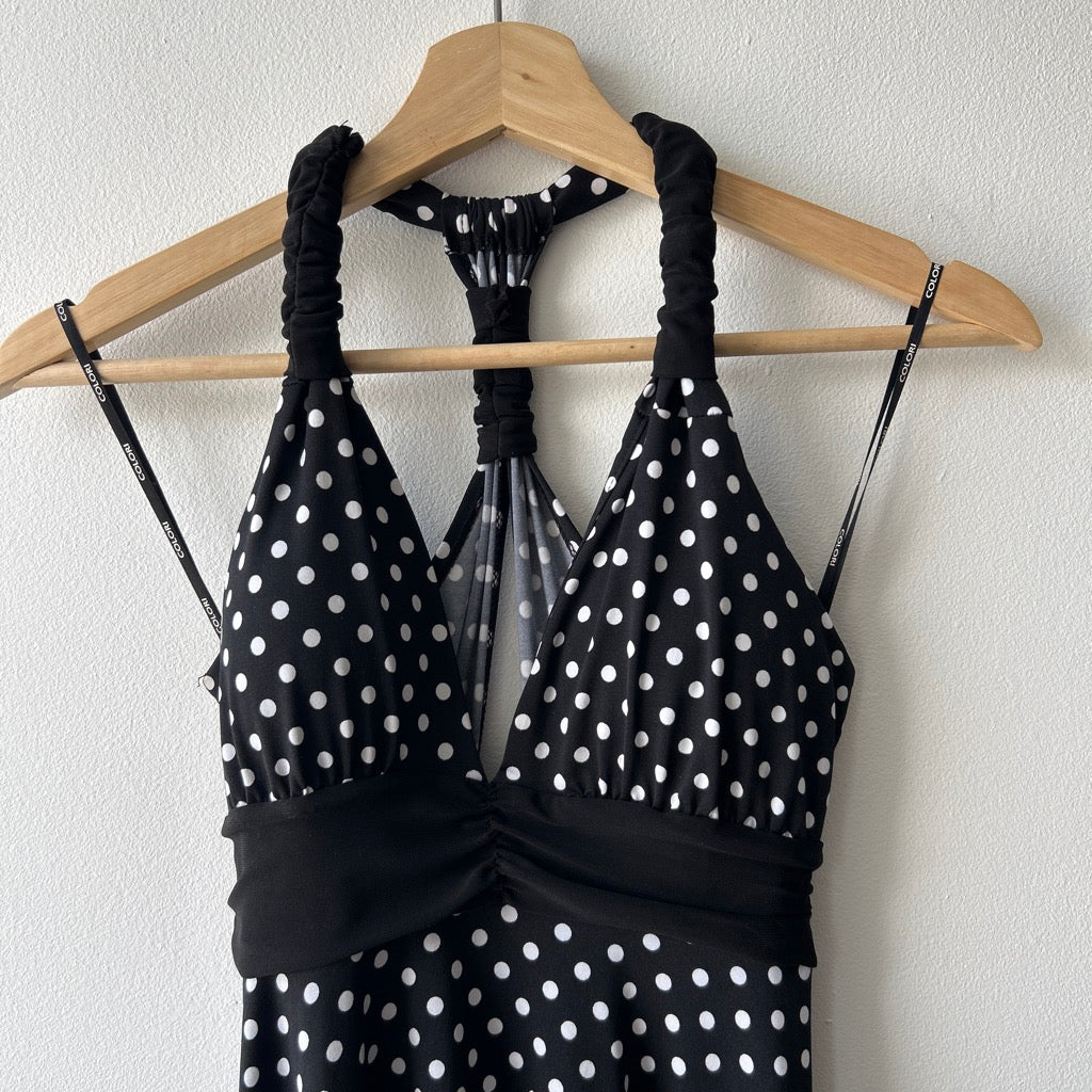 Y2K polka dot halter neck midi dress by Colori
