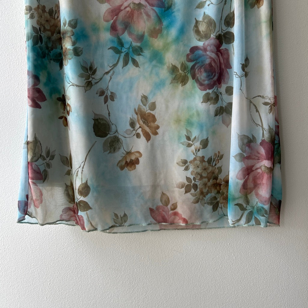 2000s floral mesh midi skirt