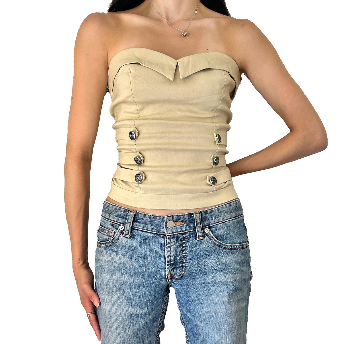 2000s military strapless top by lovely girl