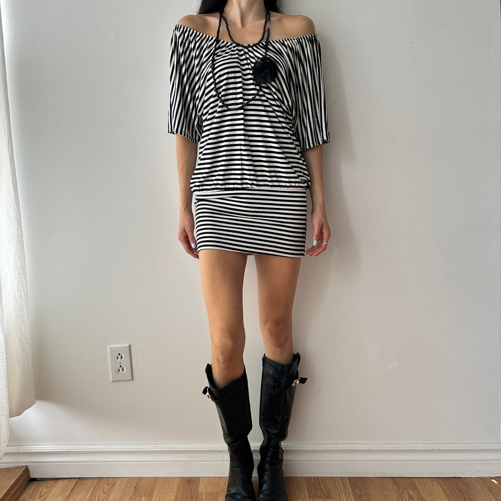 2010s slouchy striped batwing dress
