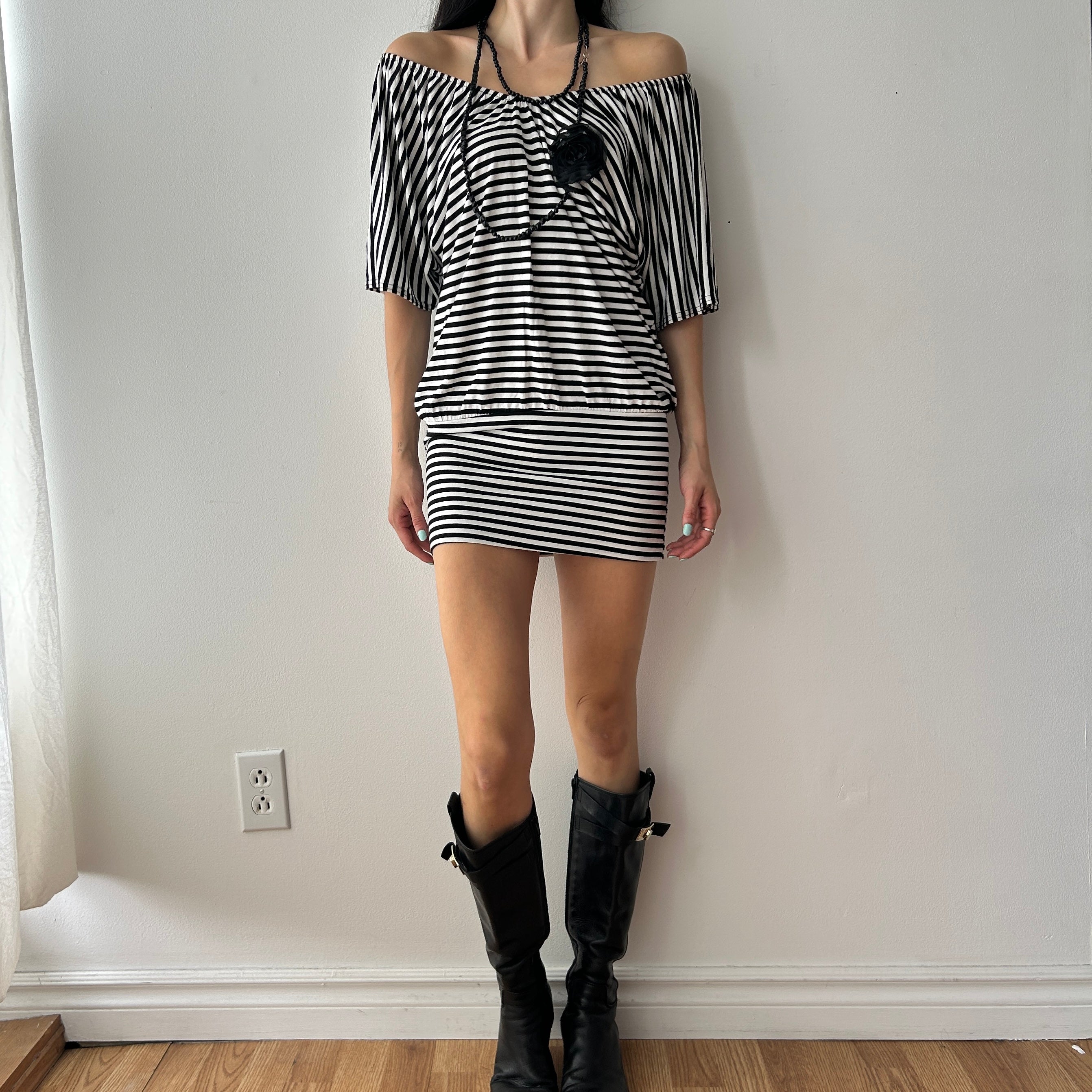 2010s slouchy striped batwing dress