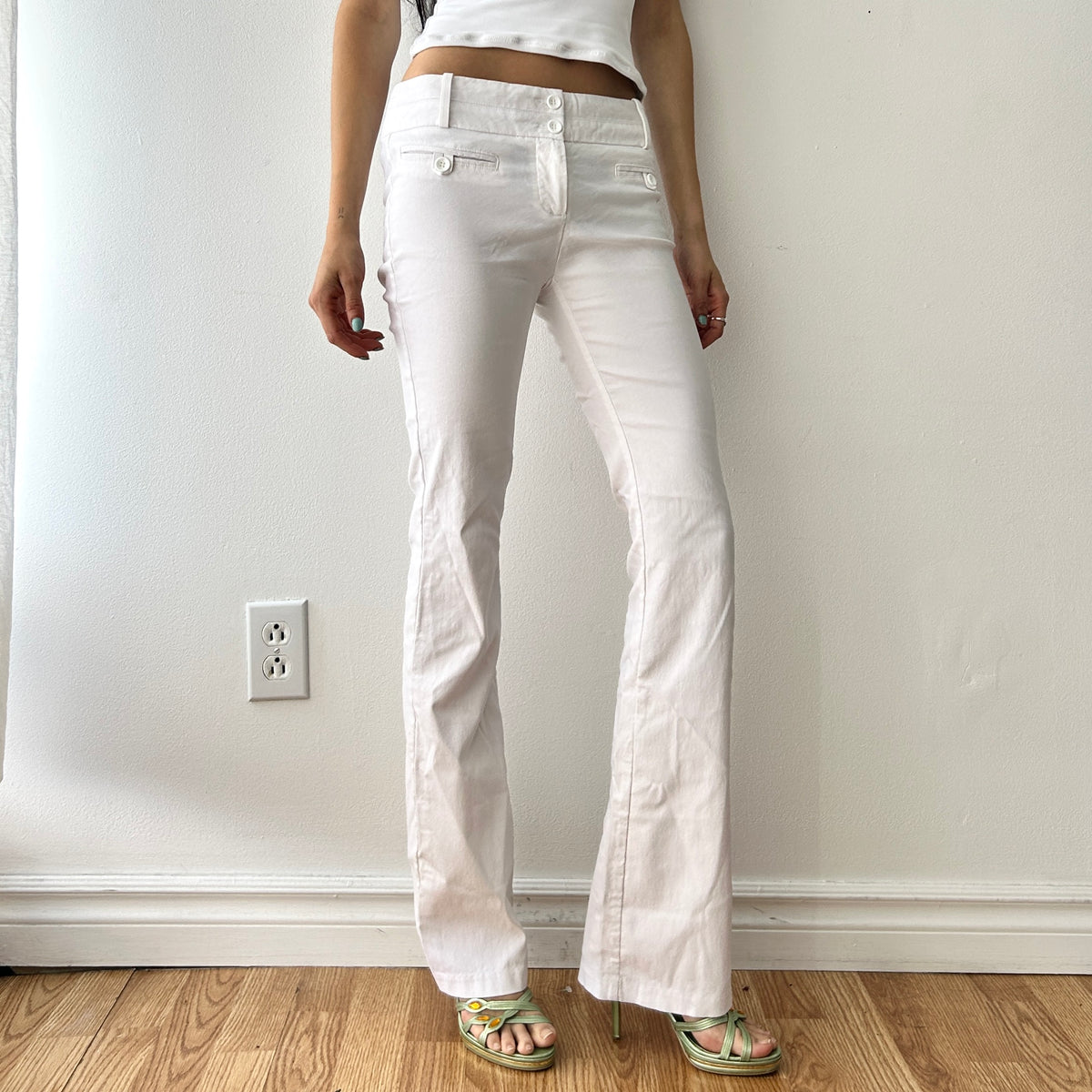 2000s low rise bootcut white pants