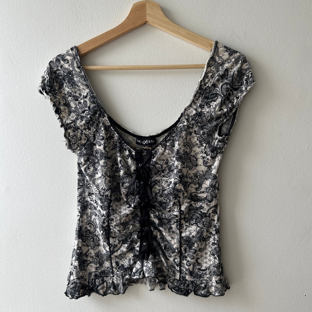 90s lace up blouse by no excuse