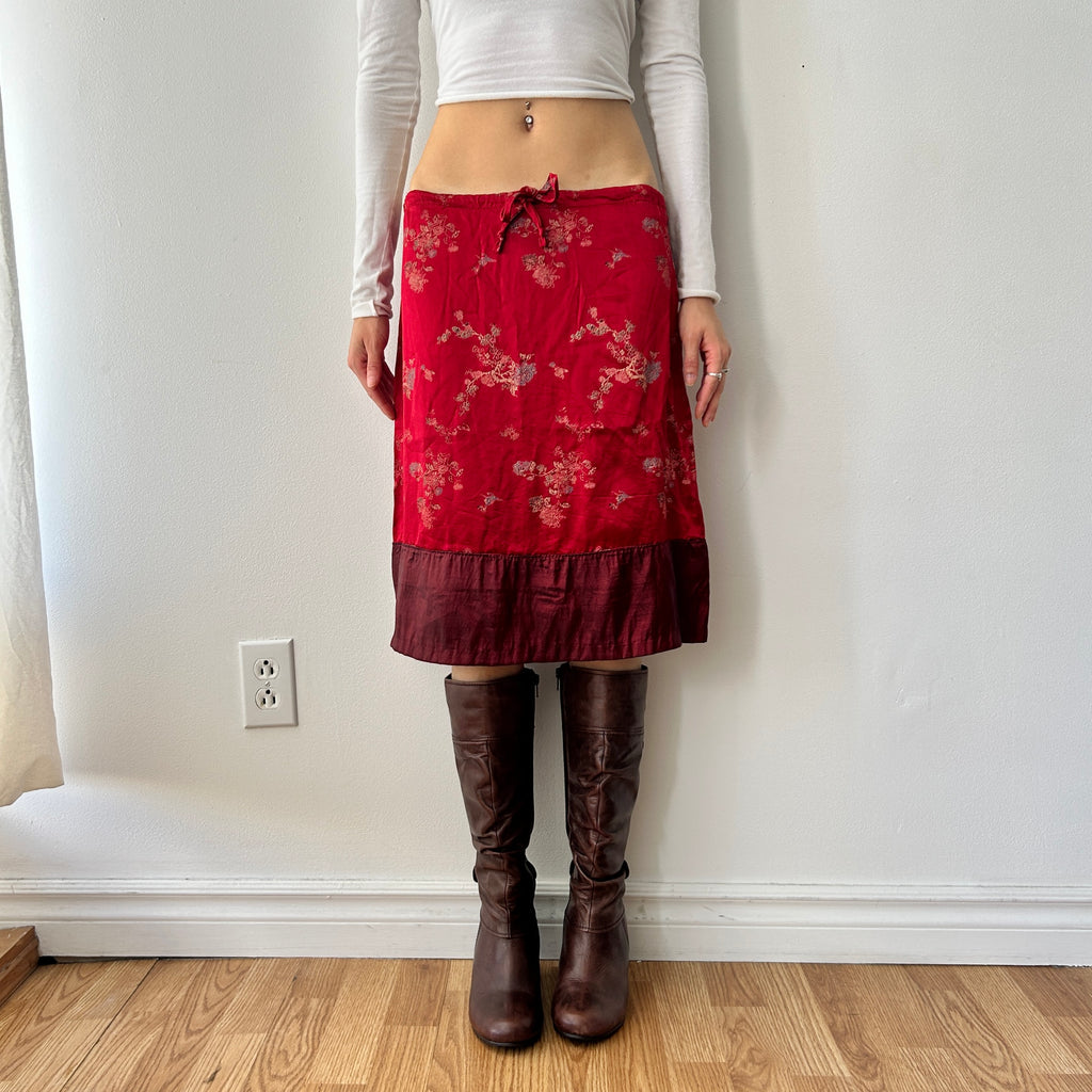 2000s satin midi skirt with drawstring waist