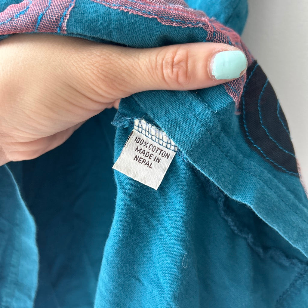 2000s embroidered teal top by kali