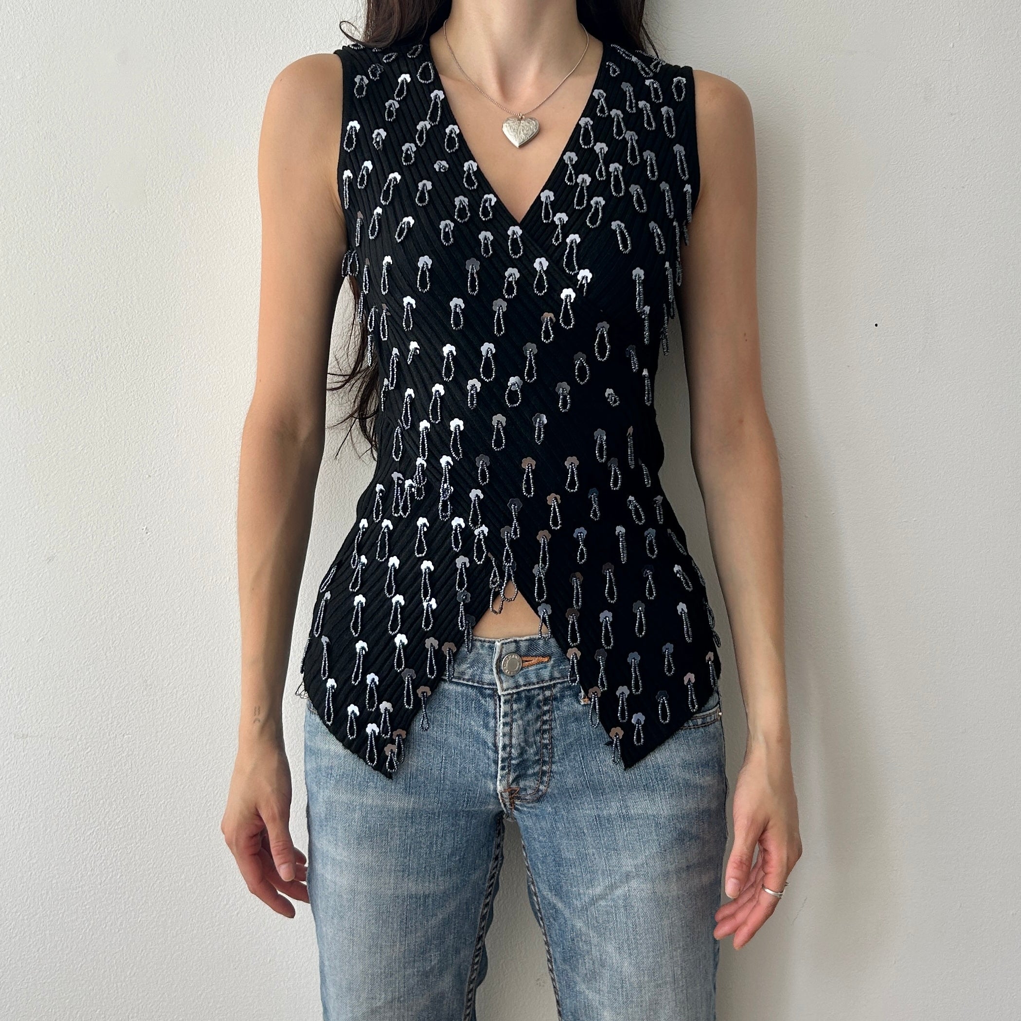 2000s beaded knit top