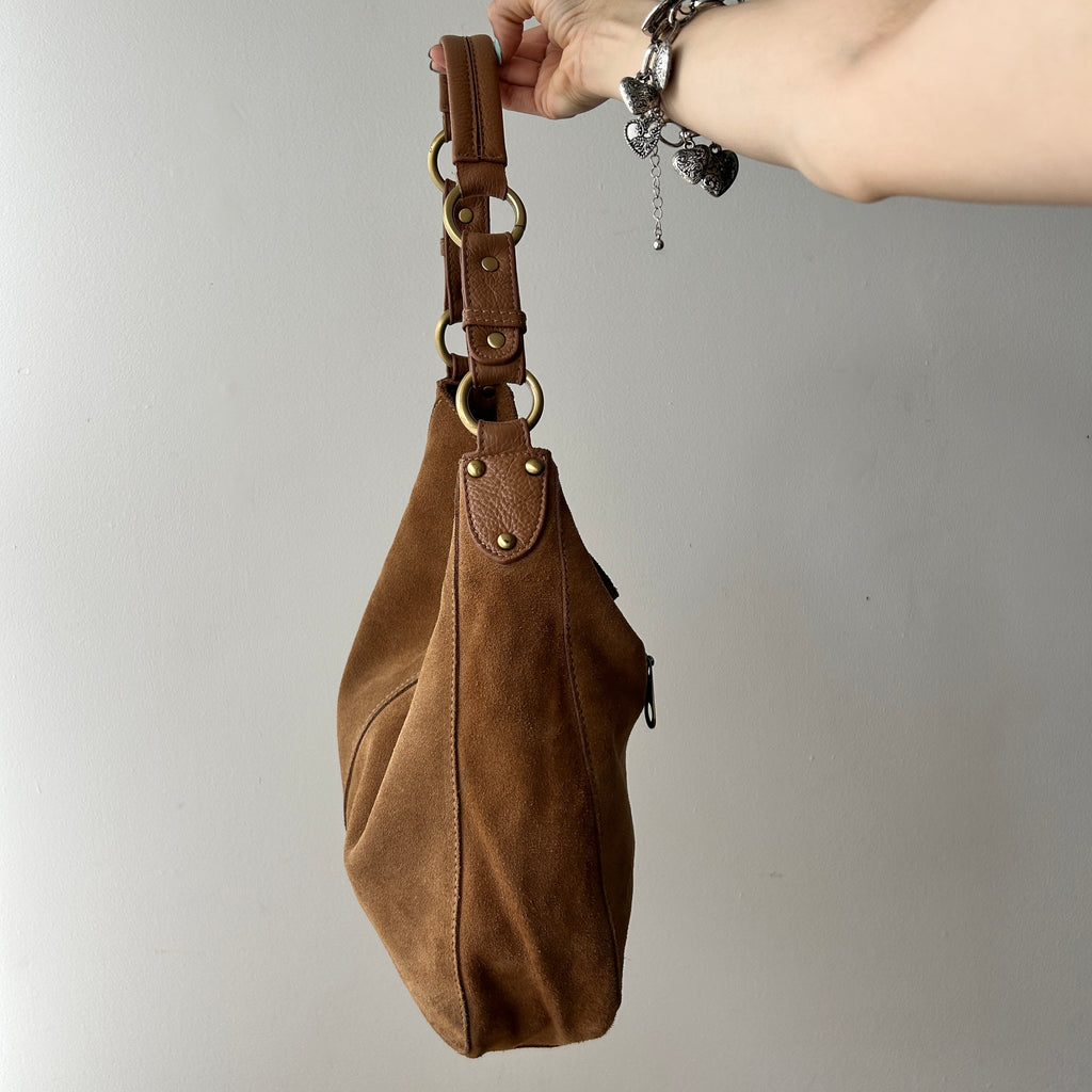 Y2K slouchy brown suede hobo bag by Le Chateau