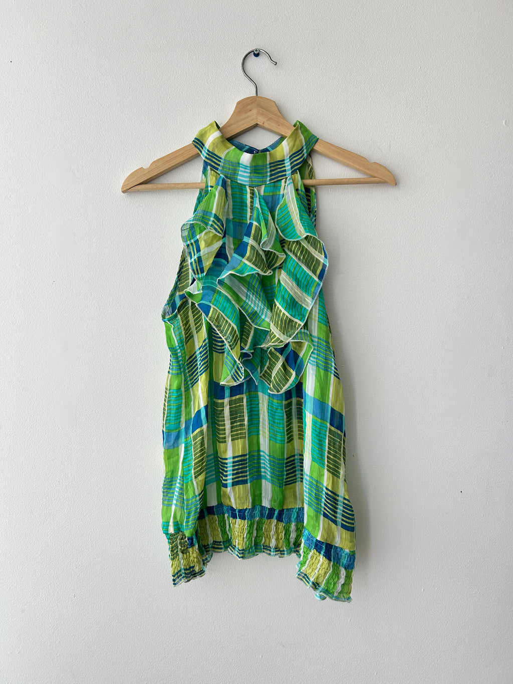 2000s Plaid Ruffle Neck Blouse by Heart Soul