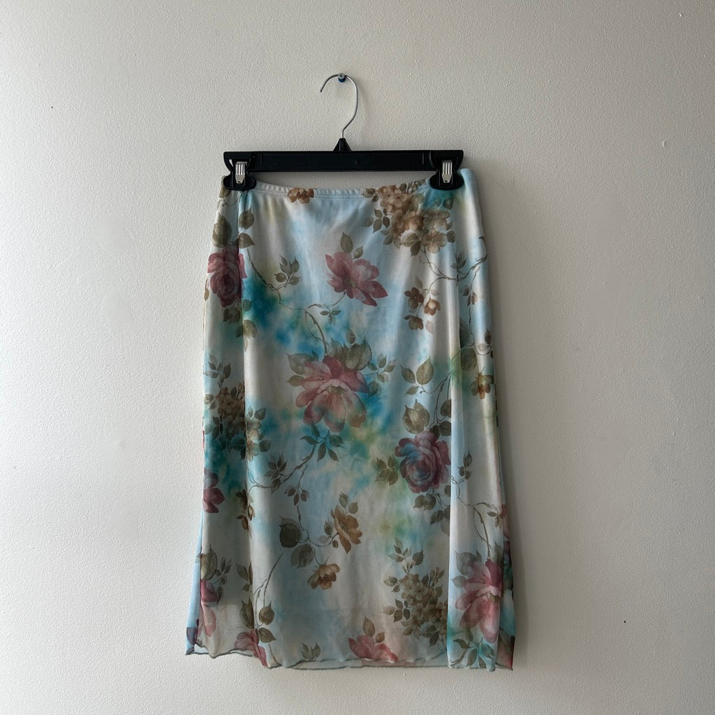 2000s floral mesh midi skirt