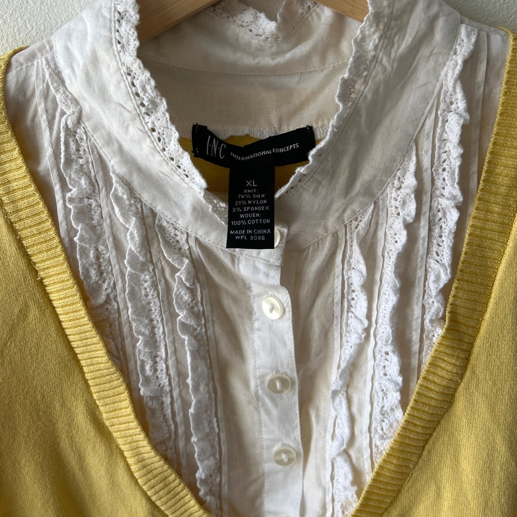 Twee silk ruffle blouse vest combo by I.N.C.