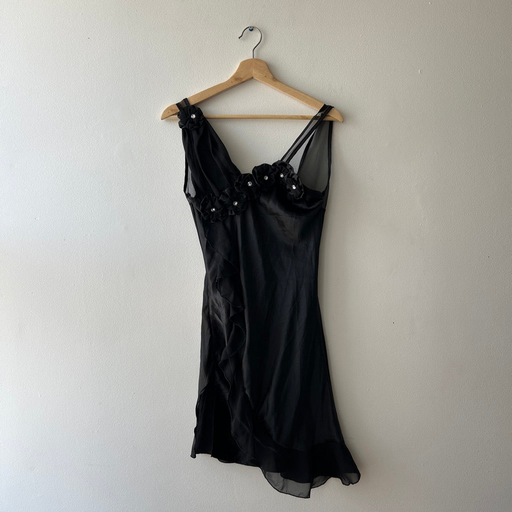 Fairy midi mesh slip dress with flower appliqué and slit