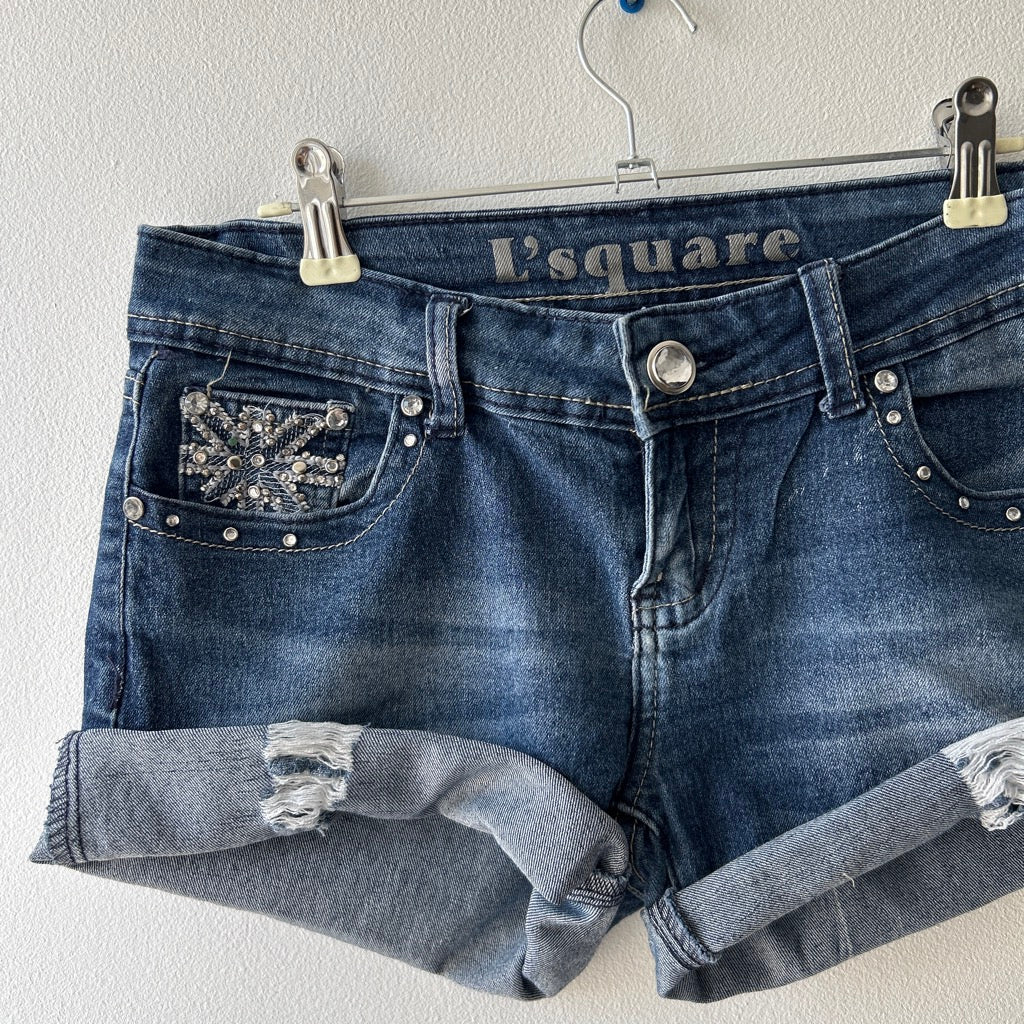 Indie sleaze bedazzled mini denim shorts