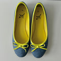 2000s blue and neon yellow ballet flats