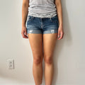 Indie sleaze bedazzled mini denim shorts