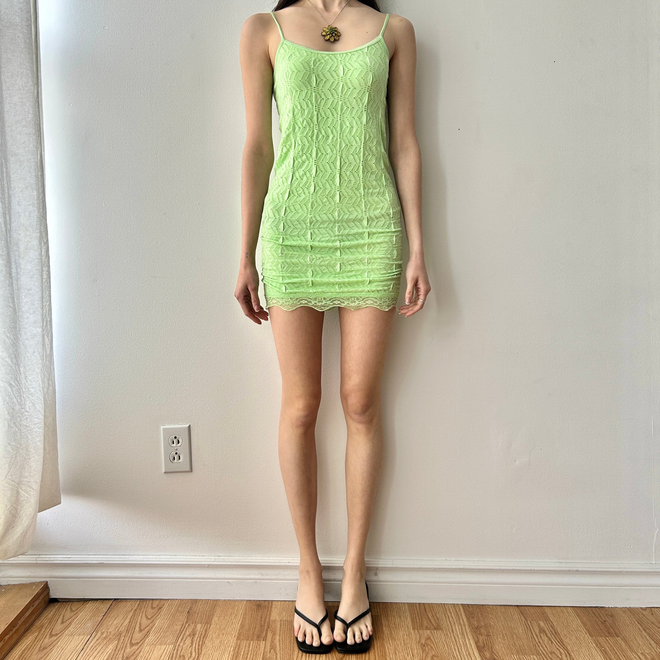 Indie Sleaze Neon Green Lace Mini Dress