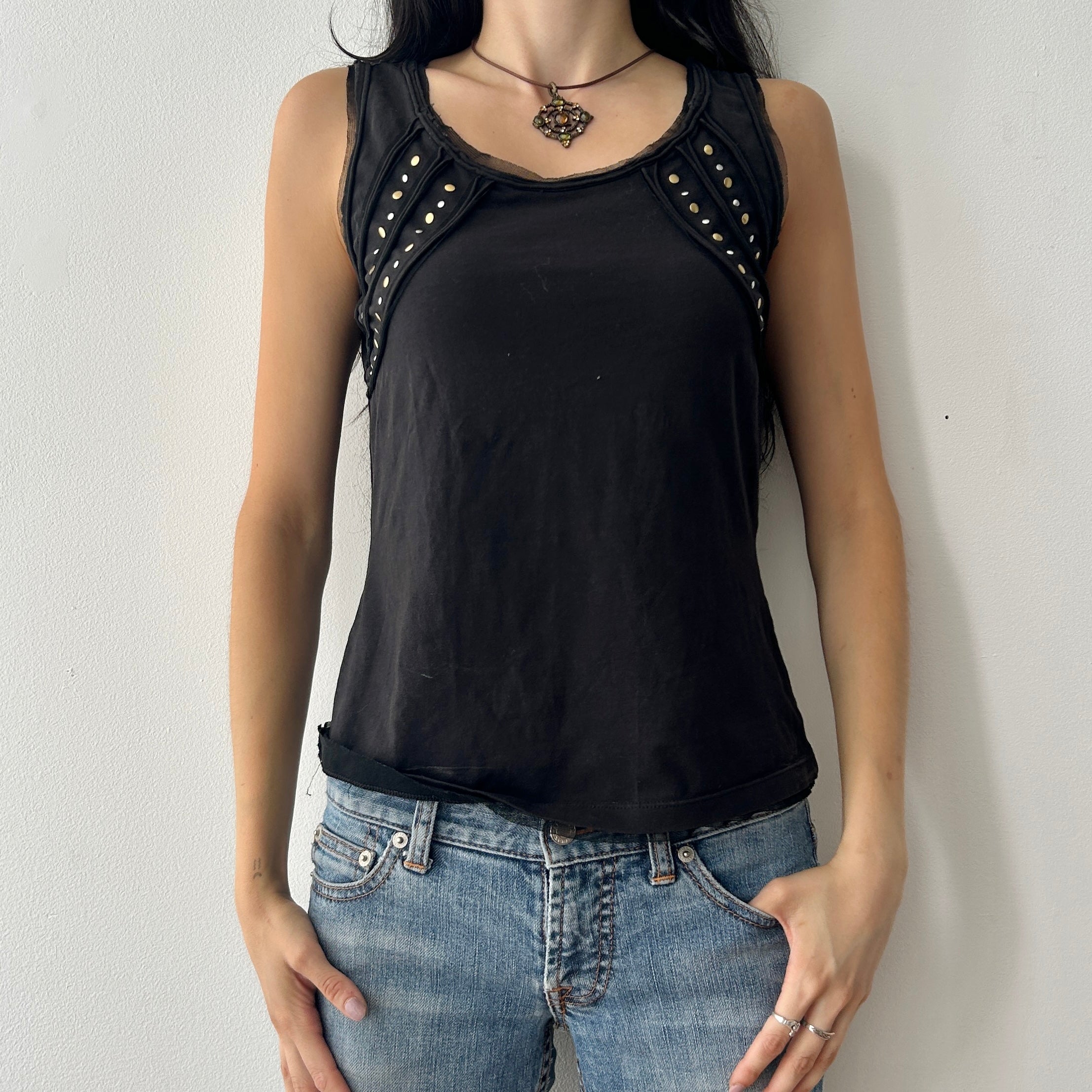 2010s studded tank top mesh details by MEXX