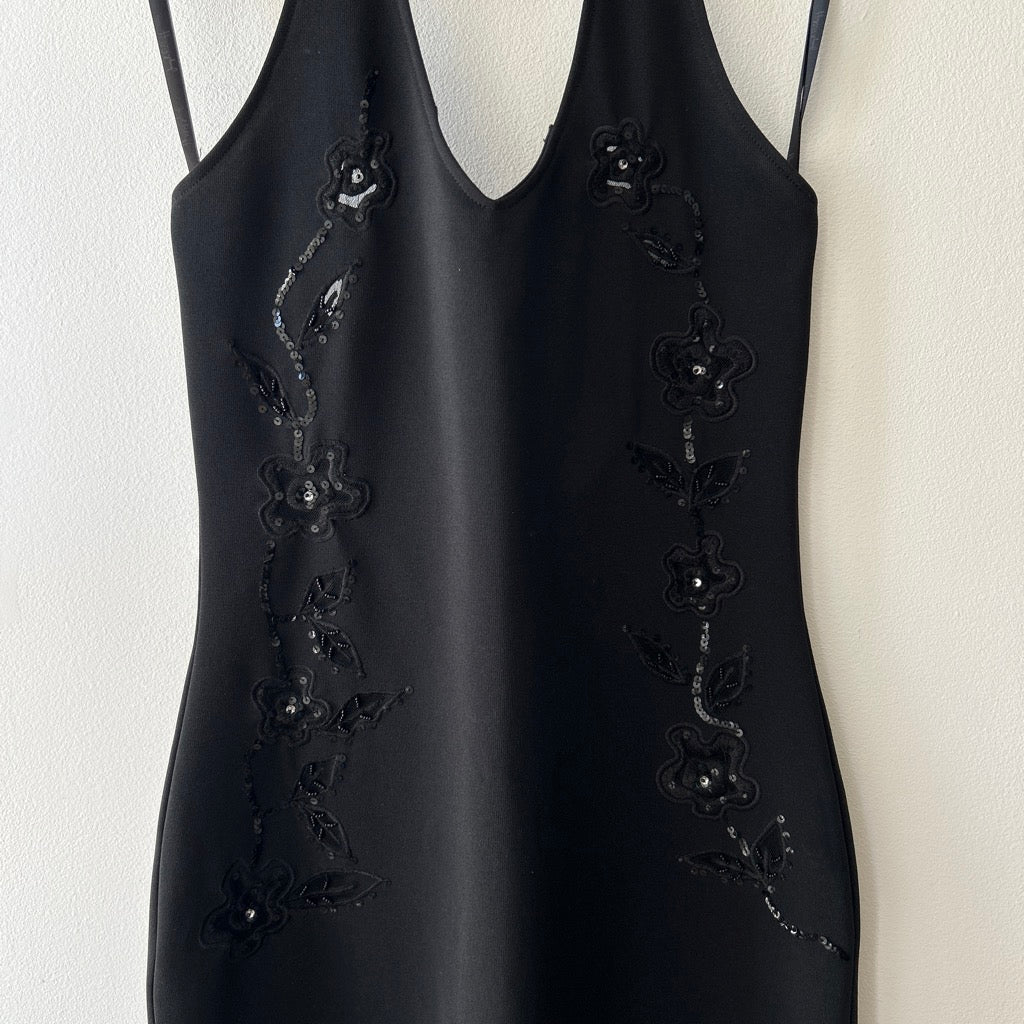 Vintage halter neck dress with floral appliqué by J. Ribkoff couture