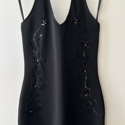 Vintage halter neck dress with floral appliqué by J. Ribkoff couture