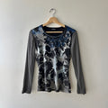 90s floral/striped mesh long sleeve top by taifun